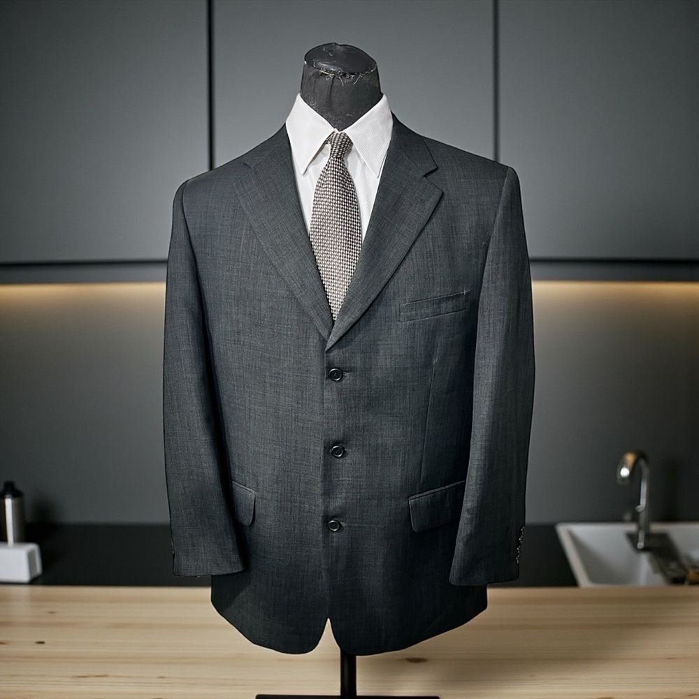 Elegant Dark GrayWith Hints Of Teal Blue Men's Suit Jacket☑️